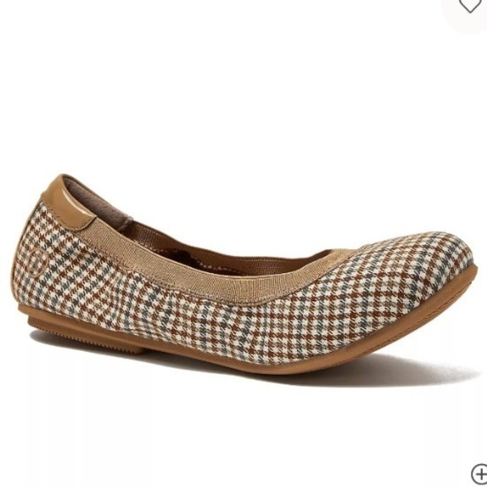 LANDS END Desert Tan Multi Plaid Comfort Slip On Plaid Ballet Flats NWOB - 10B